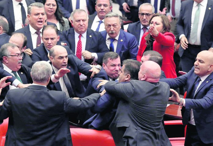 APTOPIX Turkey Parliament Brawl