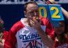 Joey Chestnut reclaims title in Nathan’s Famous hot dog eating contest, wins 17th Mustard Belt