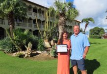 Aruba Tourism Authority honored loyal visitors at Bucuti & Tara Beach Resort! Mr. Dennis and Mrs. Tracy Bohrer