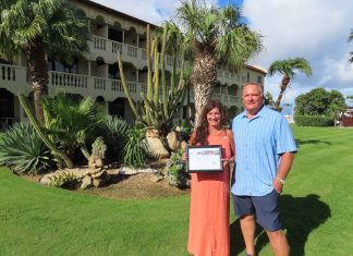 Aruba Tourism Authority honored loyal visitors at Bucuti & Tara Beach Resort! Mr. Dennis and Mrs. Tracy Bohrer