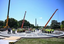 Trump unveils White House helipad as building frenzy escalates